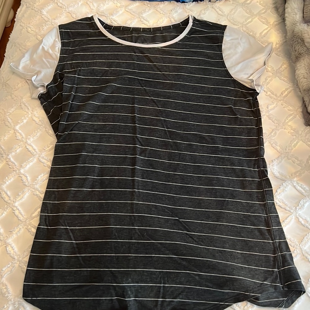 Basic Grey & White Striped Lulu Jersey T